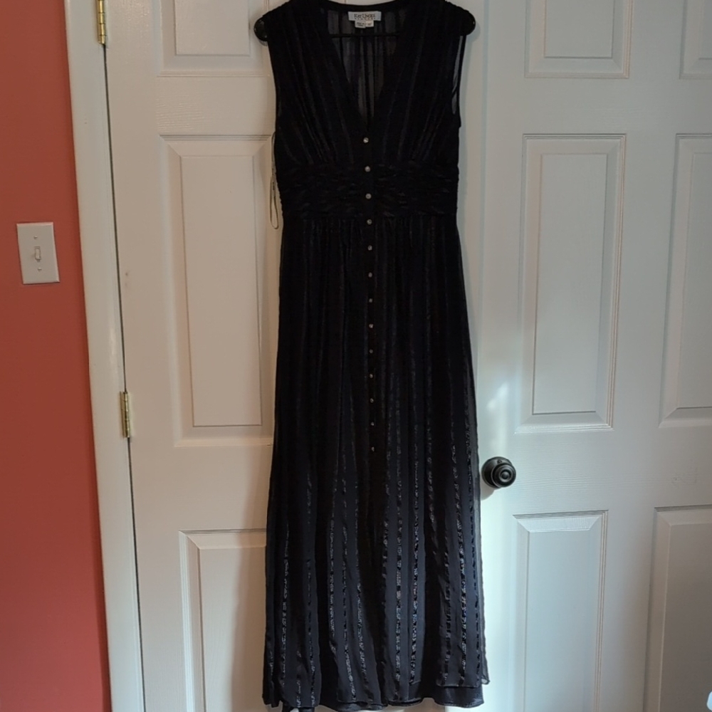 Kay Unger Black Formal Maxi Dress with Crystal Button Detail